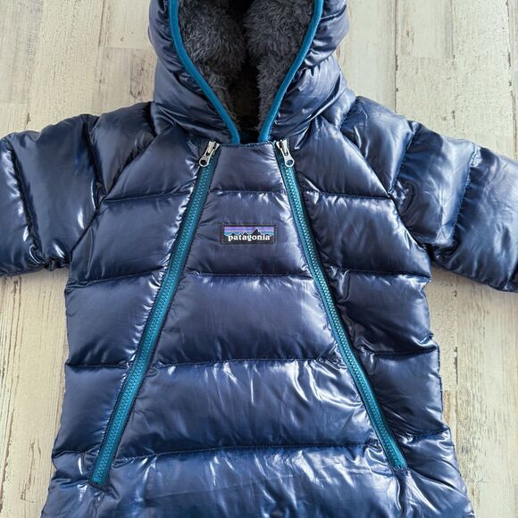 Patagonia Hi-Loft Down Sweater Bunting Snowsuit Infant 3-6 mos Navy Blue Warm - Picture 3 of 16
